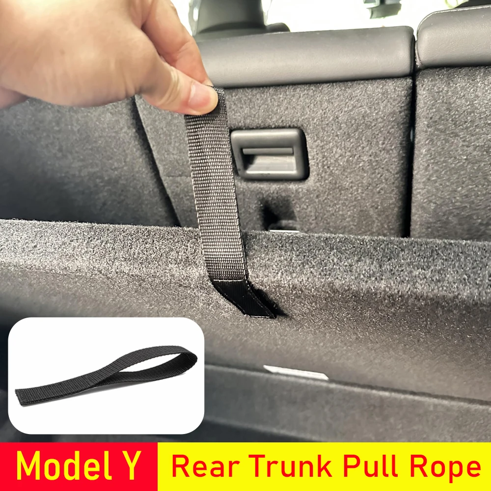 Rear Trunk Rope DrawString for Tesla Model Y 2021-2027 Open Tail Box Cover Handle Pull Strap Car Organizer Accessories Gadgets