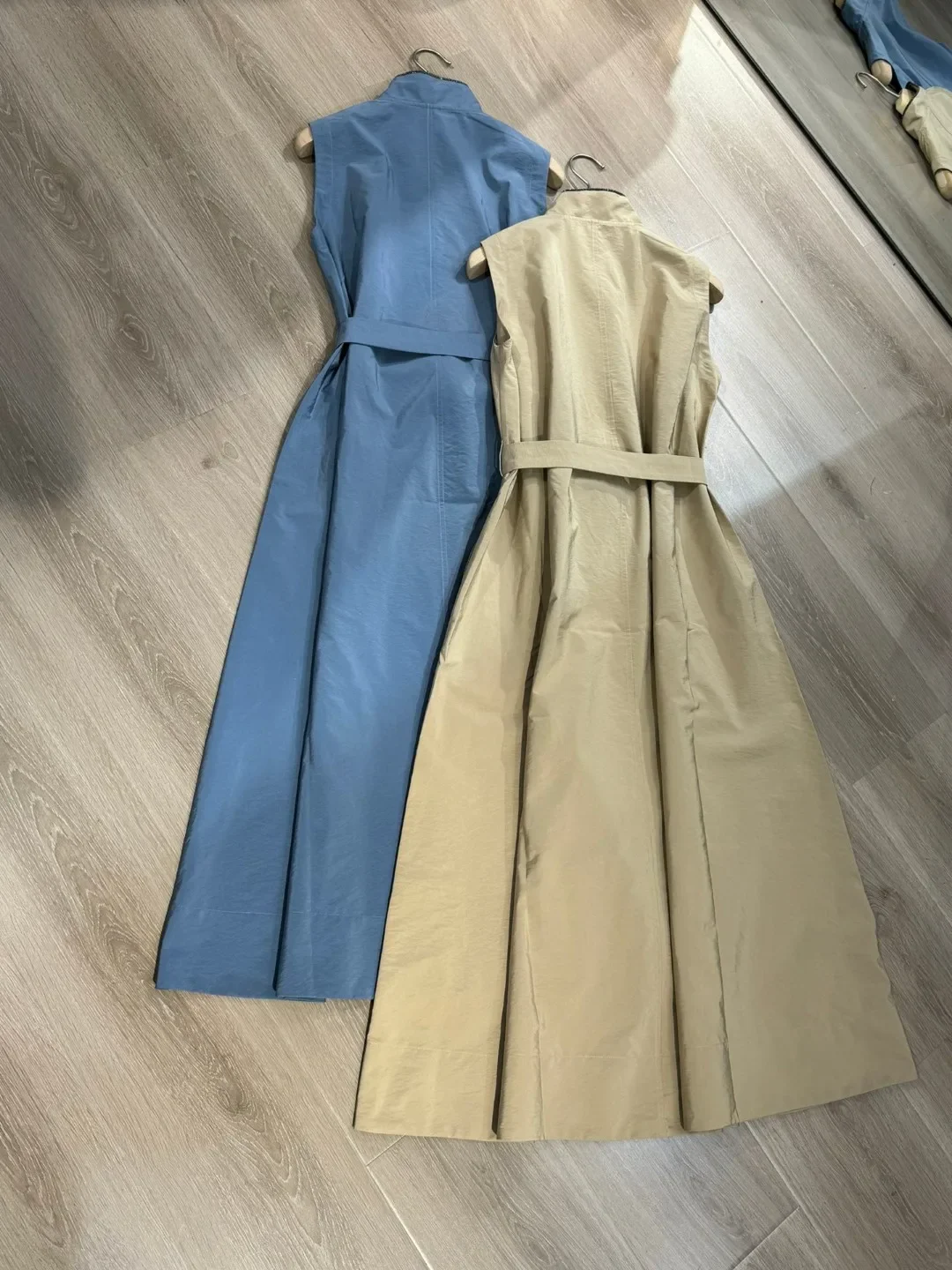 Vestido largo para mujer 2024 nueva primavera verano algodón cintura con cordones Color sólido Casual batas sin mangas