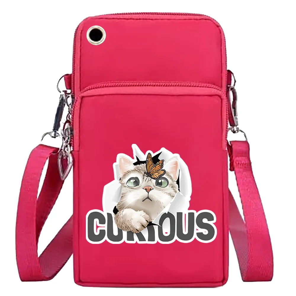 Mobile Phone Bag Wallets Women Shoulder Crossbody Bags Wrist Pack for Apple/Huawei/Samsung Cell Phone Packet Cat Print Arm Purse