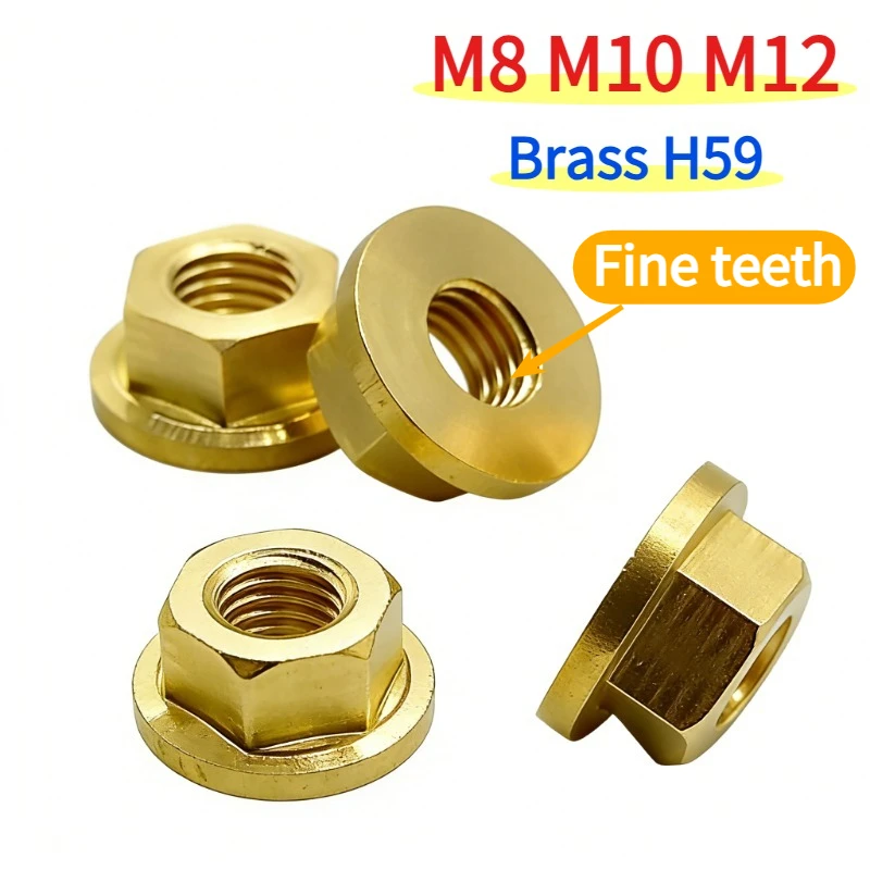 2/5pcs M8 M10 M12 Brass H59 Fine teeth Hex Head Serrated Spinlock Flange Nut Locknut DIN6923