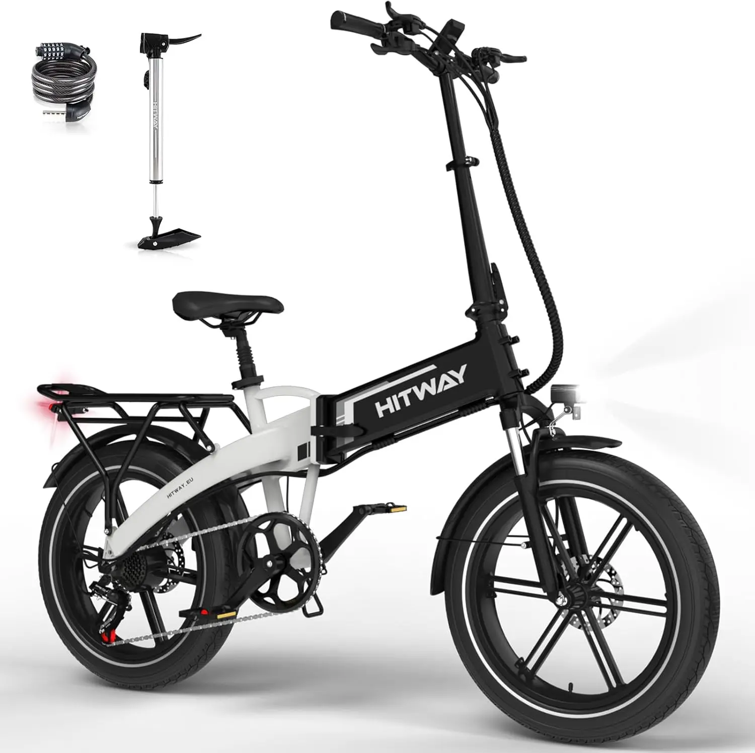 Hitway 250W Elektrofahrrad für Erwachsene, 20 Zoll Fat E-Bike mit 48V 13Ah Akku, 7 Gänge, Aluminiumrahmen, IP54 wasserdicht, 25 km/h