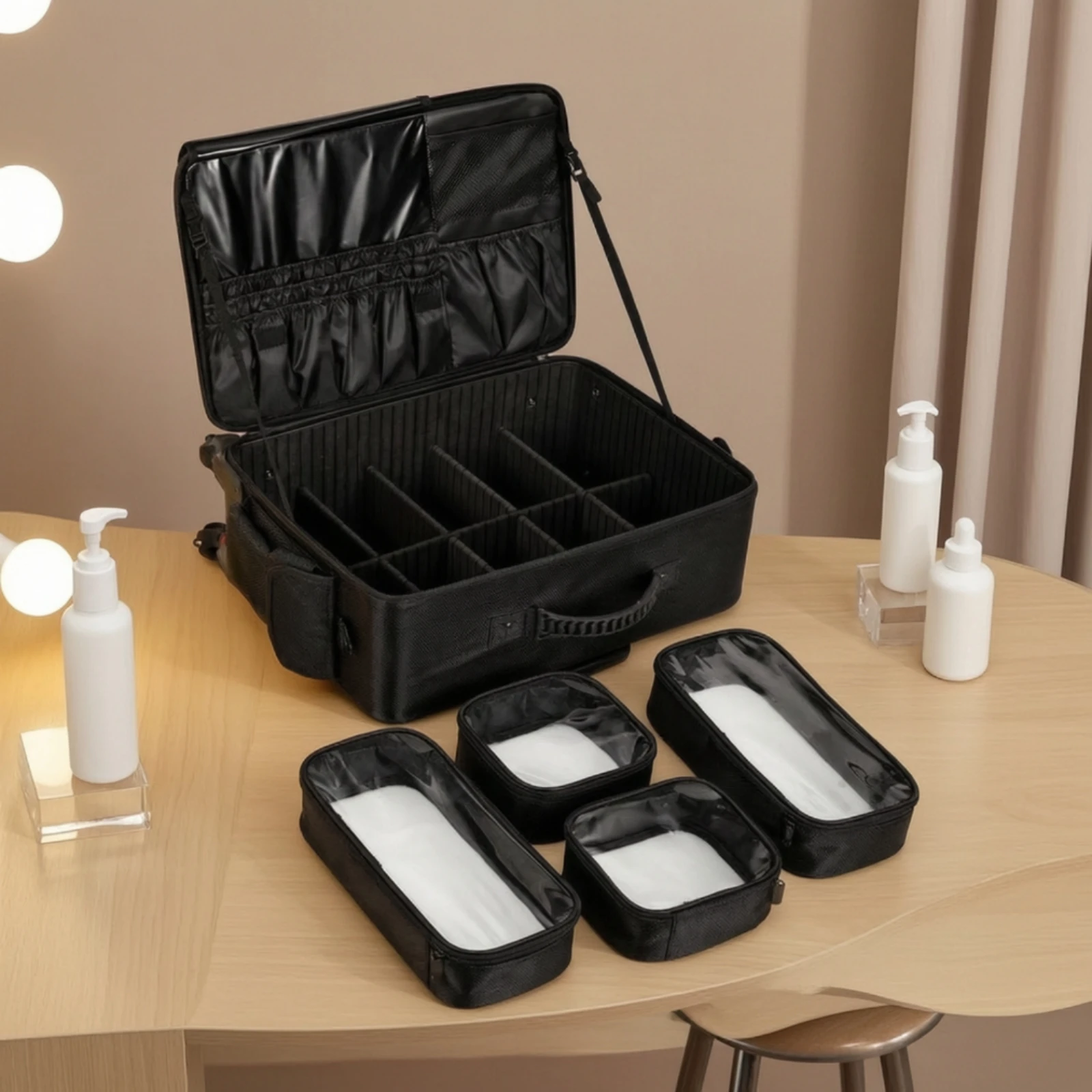 Rolling Makeup and Tool Case Professional Rolling Makeup Case with Detachable Swivel Wheels Removable Sturdy view 5