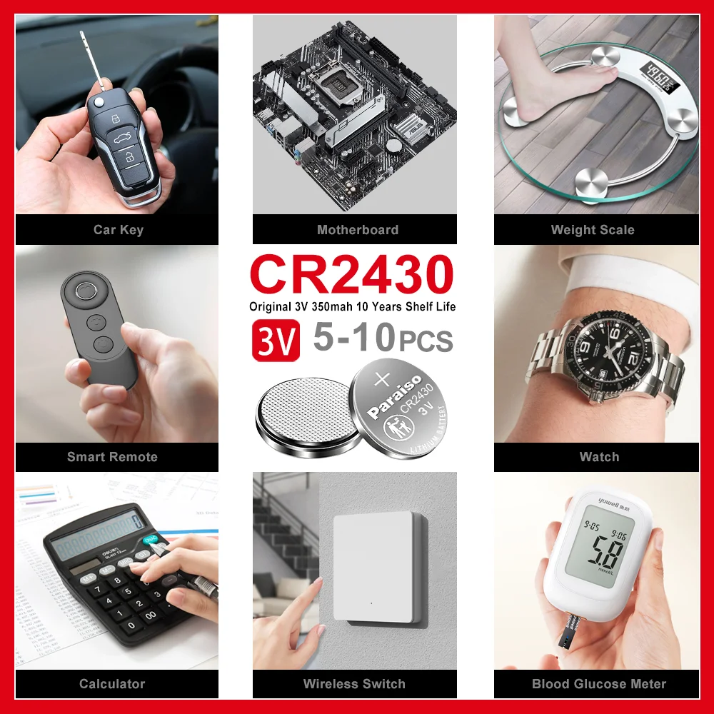 Original 5-10pcs CR2430 3v Lithium Battery 350mAh DL2430 BL2430 BR2430 For Watch Toys Car Remote Control Scale Clock screwdriver