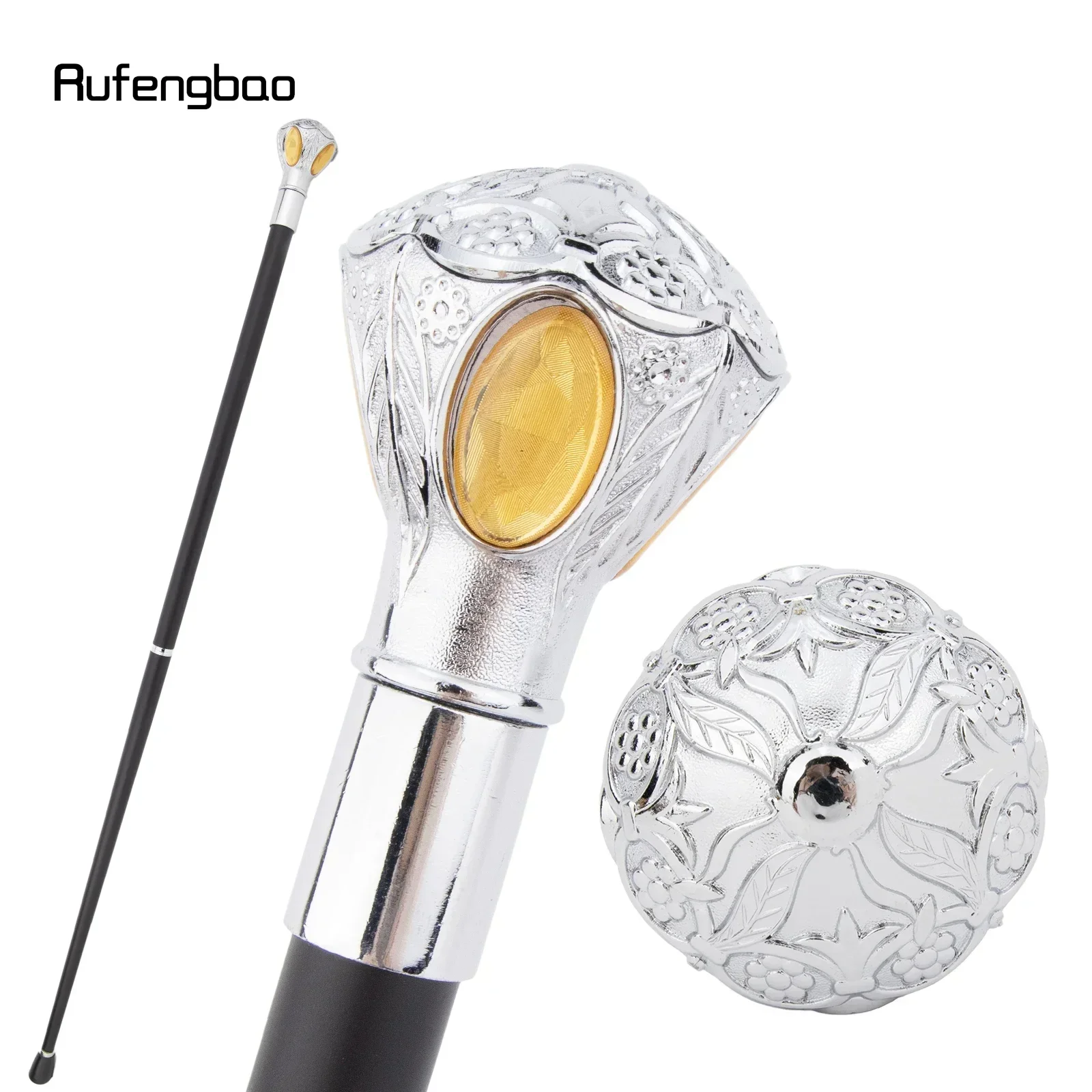 ไม้เท้าแฟชั่นสีขาวหรูหราประดับดอกไม้และเพชรสีเหลือง สำหรับงานปาร์ตี้ ไม้เท้าเดินแบบหรูหรา สไตล์ครอสเซียร์ สตีมพังก์ และใช้ในชีวิตประจำวัน ความยาว 93 ซม.