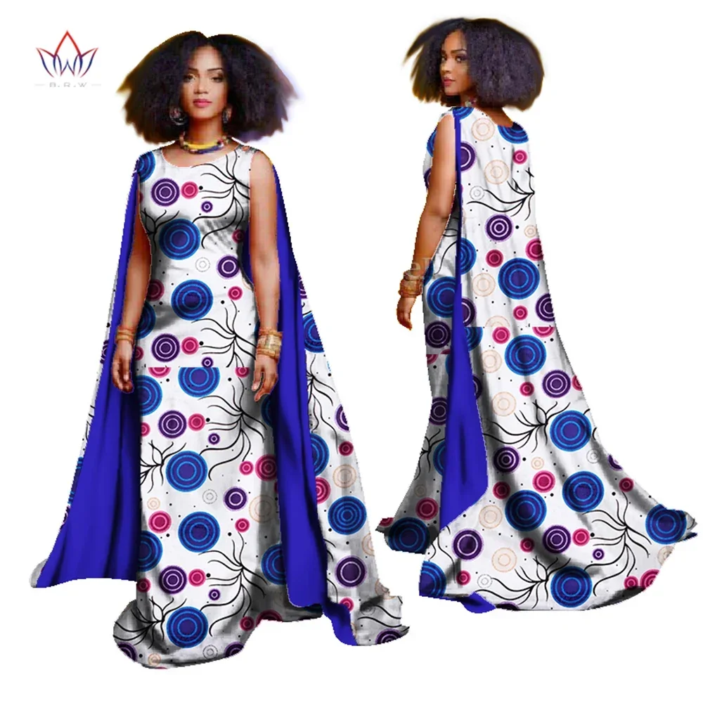 

Bintarealwax Women African Clothing Dashiki Cloak Sleeve Long Party Dress Bazin Riche Elegant African Wax Print Dresses WY926