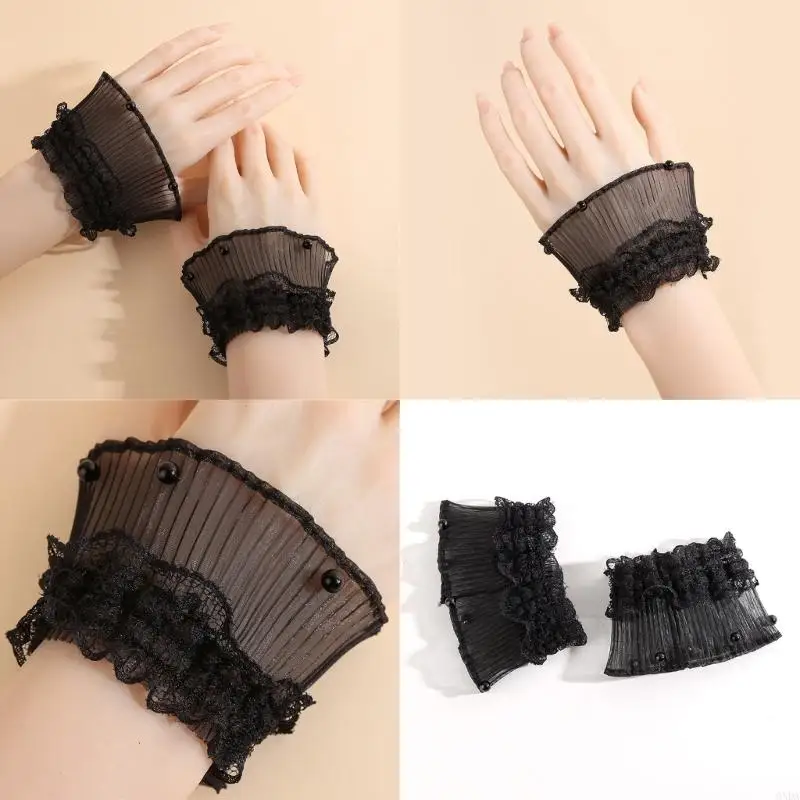 

Ruffle Lace Trim Arm Covers Wrist Cuffs Sleeves For Women Dress Outfit Enhancer Sheer Armband Daily Wear Accessory 6XDA