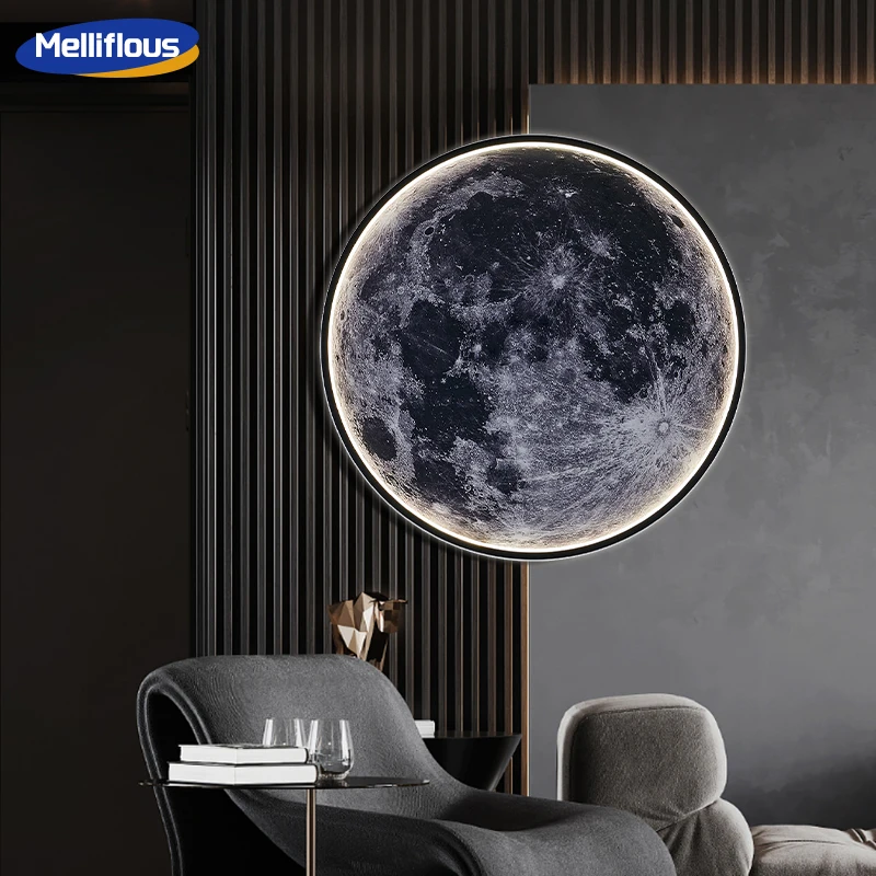 MELLIFLOUS Aluminum PC Artistic Design Moon Wall Lamp Modern LED Corridor Mural Courtyard Gallery Background Decorative Light