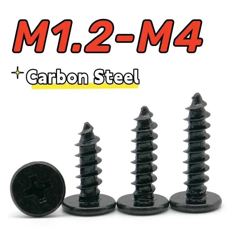 30-500pcs Plated Black Zinc M1.2M 1.4 M1.7 M2 M2.3 M2.6 M3 M3.5 M4 Cross Tapping Screw Ultra Thin Flat Wafer Head Wood Screw