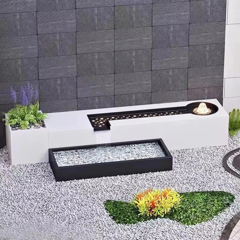 

Outdoor Garden Decorative Metal Planter Custom Water Feature Pot Flowing Water Flower Pot Modern Yard Decoration