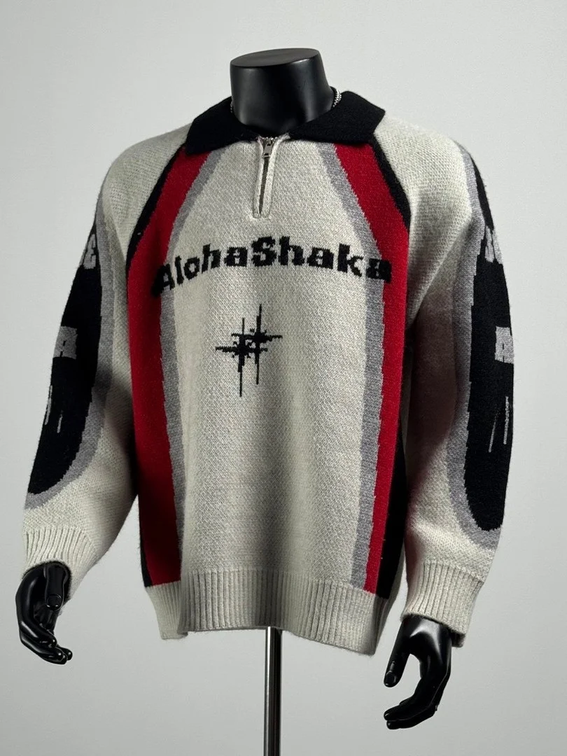 

Мужской повседневный пуловер оверсайз в американском стиле с воротником на молнии, вязаный, с цветными блоками, для молодых мужчин