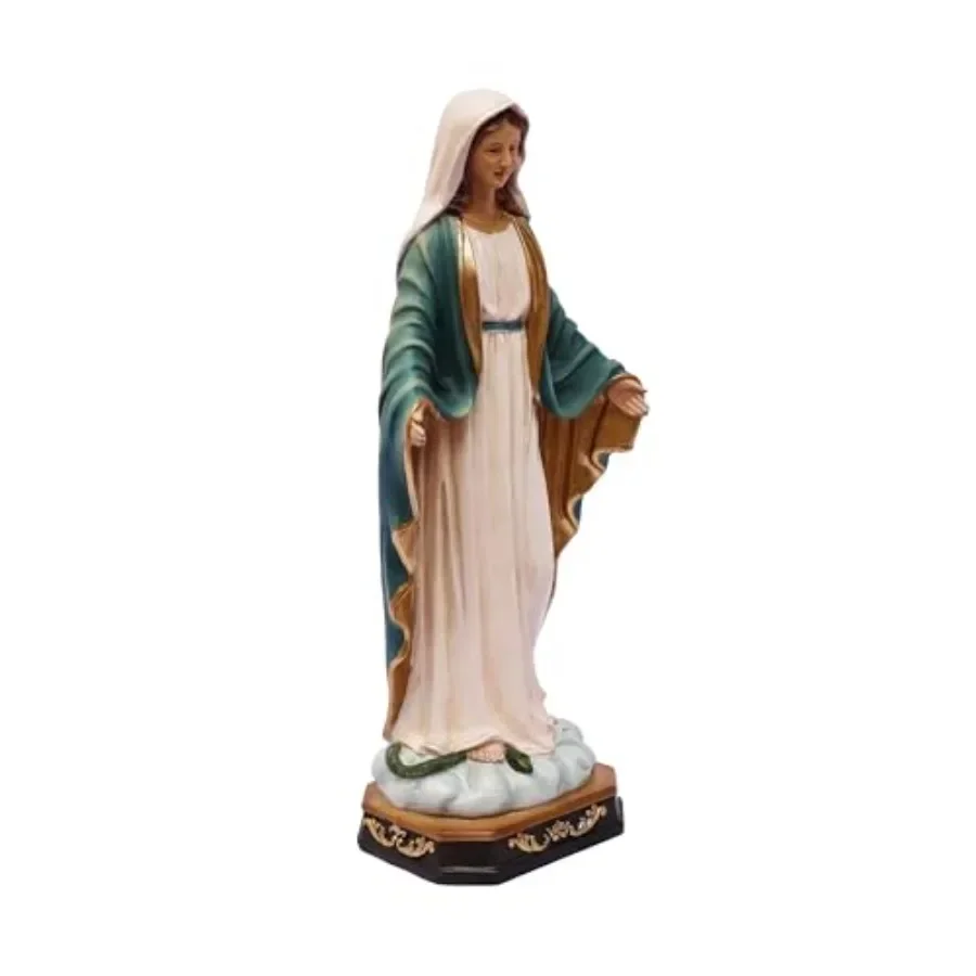 Religious decor statue of Virgin Mary for indoor/outdoor use, 24in tall, crafted from durable resin, classic white finish, eleg