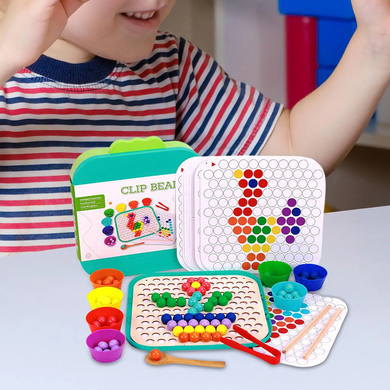 Rainbow Color Sorting Toys Counting Toy for Kids Clip Bead Game for Activity Interaction Coordination Kindergarten Primary