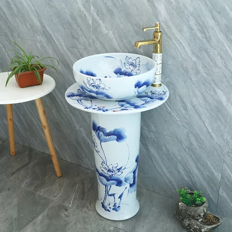 

Floor Standing Ceramic Art Column Basin for Courtyard Balcony Small Household Integrated Unit Wash Basin Column