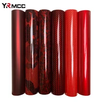 Envoltura de vinilo de fibra de carbono, pegatinas rojas brillantes para coche, vinilo impermeable para motocicleta, película autoadhesiva de sintonización automática para accesorios de coches