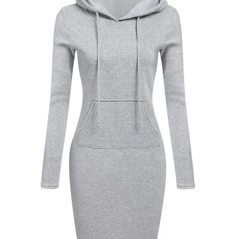 Fashion and leisure tri color hooded straight leg sweatshirt with pockets and long sleeved dress