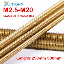 M2 M2.5 M3 M4 M5 M6 M8 M10 M12~M20 Solid Brass Full Threaded Rod Copper Bar Stud Bolt Long Shaft Rod Length 250mm 500mm