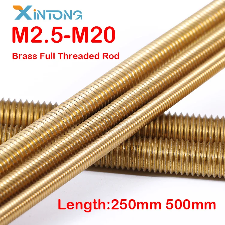 M2 M2.5 M3 M4 M5 M6 M8 M10 M12~M20 Solid Brass Full Threaded Rod Copper Bar Stud Bolt Long Shaft Rod Length 250mm 500mm