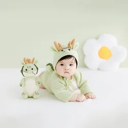 Macacão Dragão de Malha Verde com Cauda, Roupas Bebê Recém-Nascido, Estúdio Chinês de Boneca Fotografia, 100 Dias