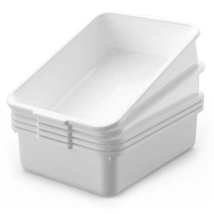 

5Pack Commercial Bus Tubs Box Tote Box White Plastic Storage Bin with Handles for Easy Transport and Durable Use in Healthcare