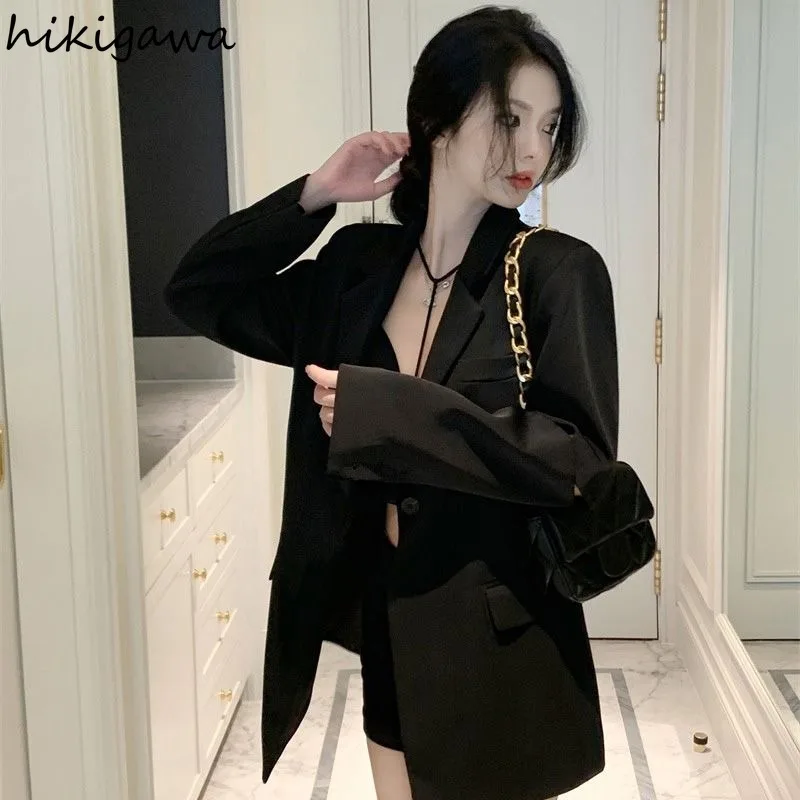 Harajuku Women Blazers Streetwear Fashion Oversized Outwear Y2k Tops Sexy Backless Chain Coat Casual Korean Y2k Jackets 7n603