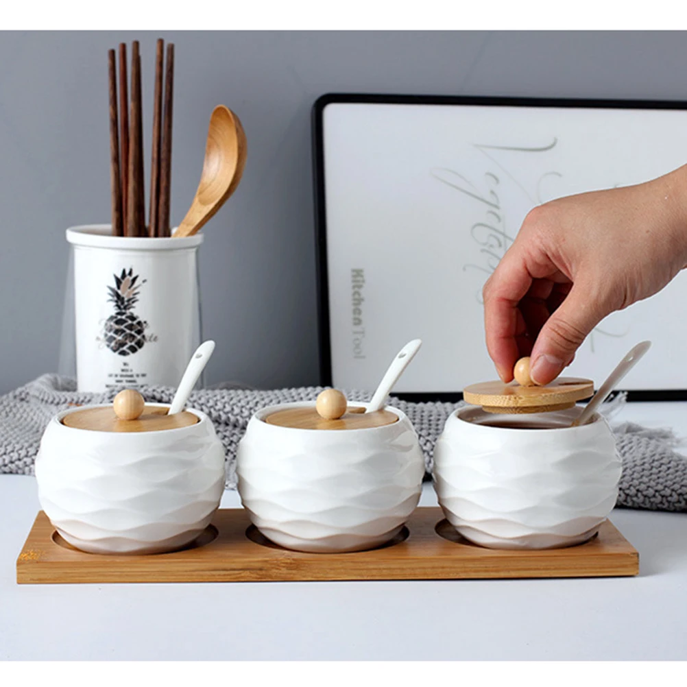 

1 set 1 Set Of Ceramic Seasoning Jar Salt Canister Spice Storage Pot For Sugar Tea Coffee Candy Kitchen Accessories Light Brown