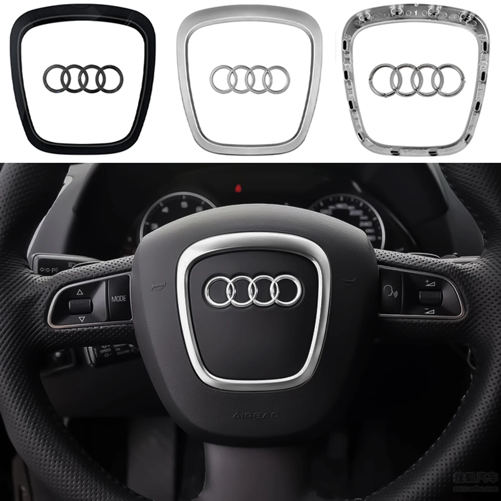 Reemplazo de la cubierta embellecedora del marco del volante del coche con logotipo para AUDI A6L A5 Q7 A3 Q3 2005-2011 A4L Q5 2005-2012 A8L A7 2005-2010