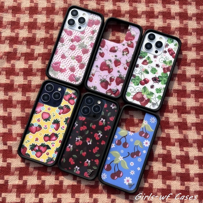 Wildflower Girls Cherry Strawberry Phone Case for iPhone 12 13 14 15 16 Pro Max Plus 16Pro 16plus wf Ladybird Cover Cases