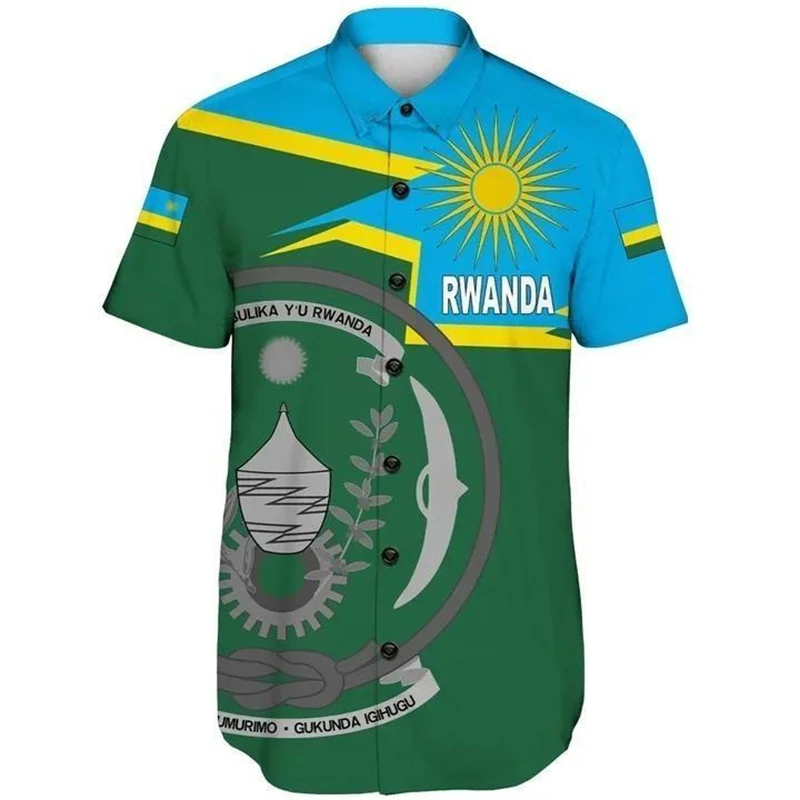 Rwanda Flag Map 3D Print Short Sleeve Shirts For Men Clothes Africa Dashiki Shirt Hawaii Boy Lapel Blouse Kids Blouses Kids Tops