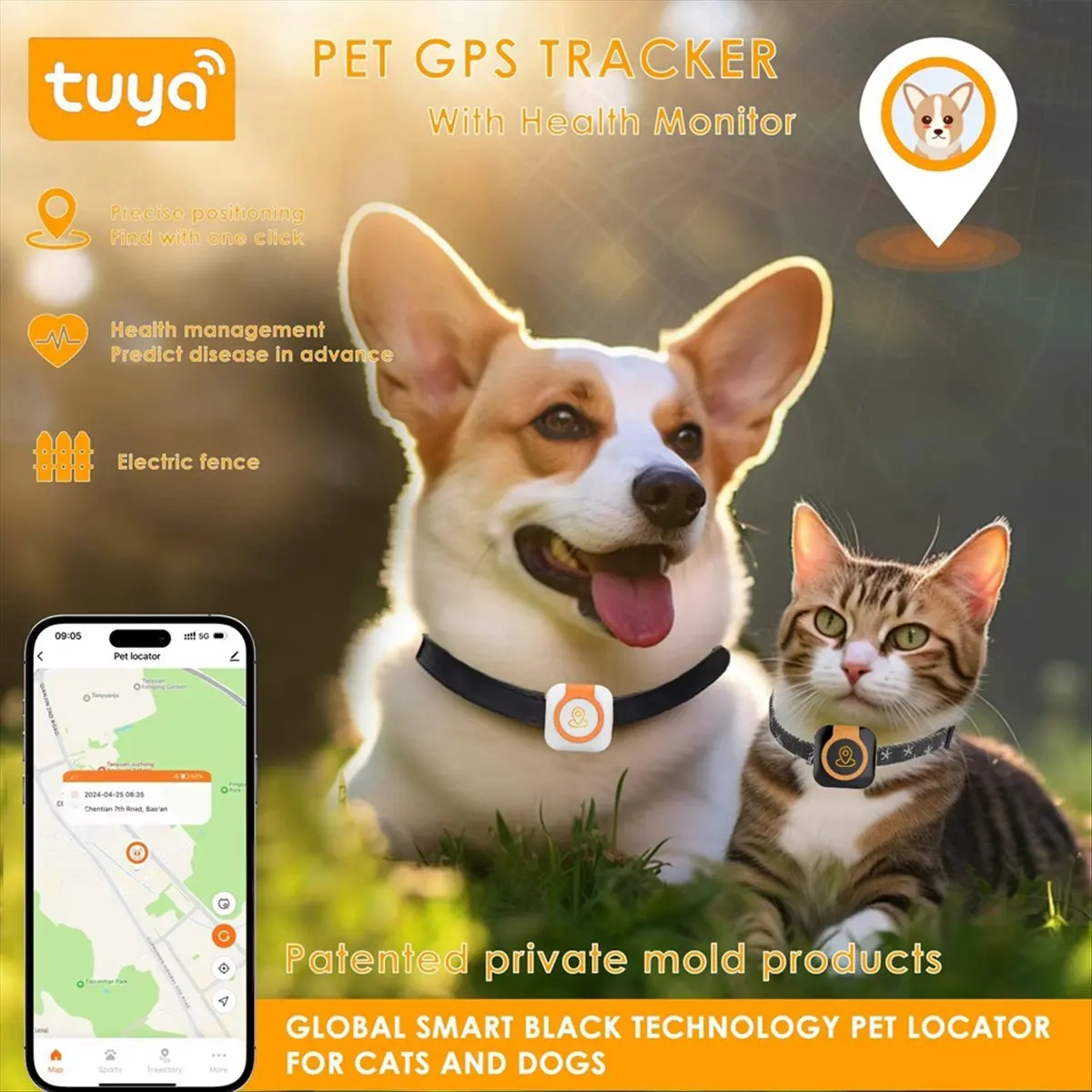 《Factory Direct》Mini Pet GPS Tracker with Health Monitor 4G SIM Card Anti-Loss Tracker Real Time Positioning Pet Dog Neck Collar