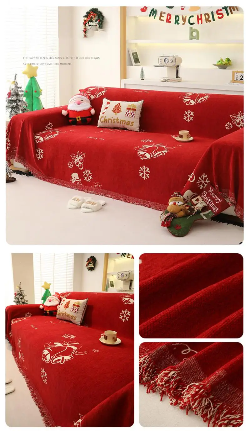 Weihnachts-Sofabezug-Decke, Festliche Wohnzimmer-Dekoration, Rote Beidseitige Wiederverwendbare Sofabezüge aus Stoff – Detail 10