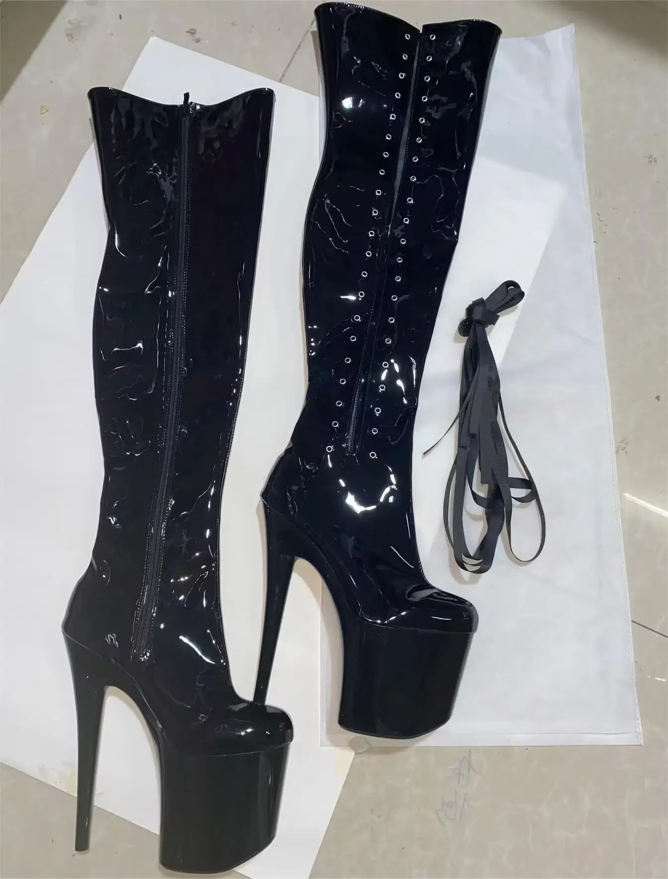 

20cm high heels, skinny high-heeled boots, exotic dancer boots 8 inches sexy female gladiators to thigh-high dance shoes