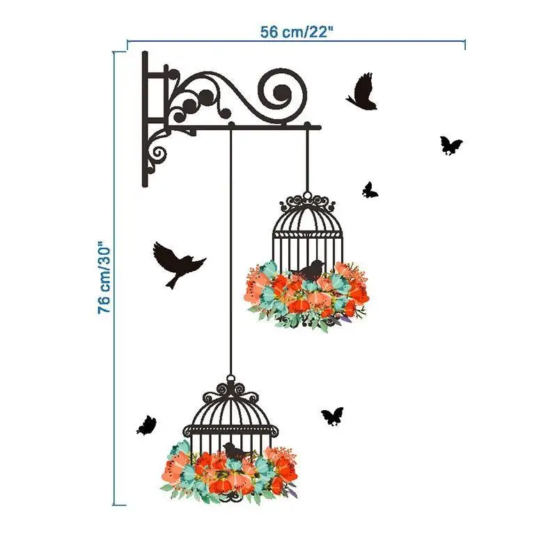 1Pc Birdcage Flower Flying for Living Room Nursery Wall Stickers Vinyl Decals Decoration