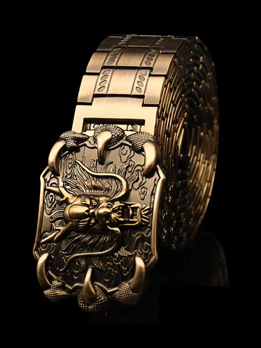 Belt men's metal stainless steel belt dragon pattern young personality trend national tide student self-defense belt men