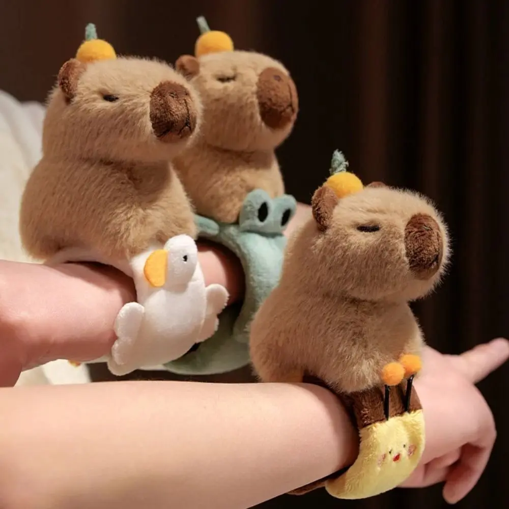 With Orange Capybara Plush Slap Bracelet Wristband Clap Circle Toy Capybara Slap Snap Doll Toy Cartoon Fluffy