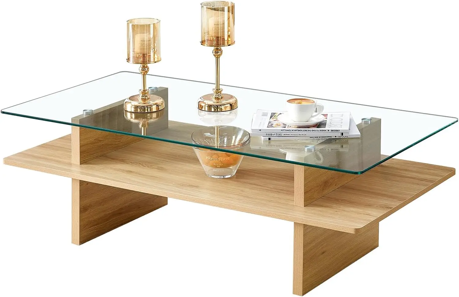 

Современный стеклянный журнальный столик 120,7x60,1x40,6 см, прямоугольный, двухуровневый, с закаленным стеклом, для гостиной, на заказ