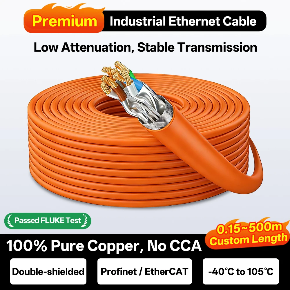 100Meter CAT6A SFTP Shielded Industrial Ethernet Cable 26AWG Solid Pure Copper Compatible with Siemens PLC PC Industrial Control