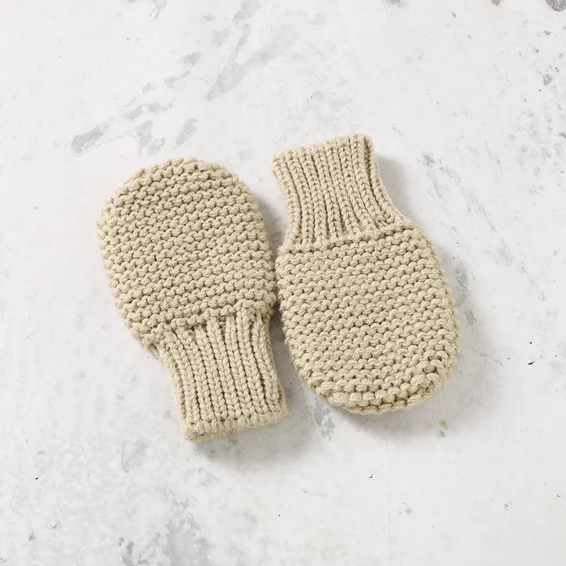 Baby Shoes +Gloves Set Knit Newborn Boy Girl Boots +Mitten 0-18M Toddler Infant Clothes Accessory Cute Solid Color 2PC Handmade