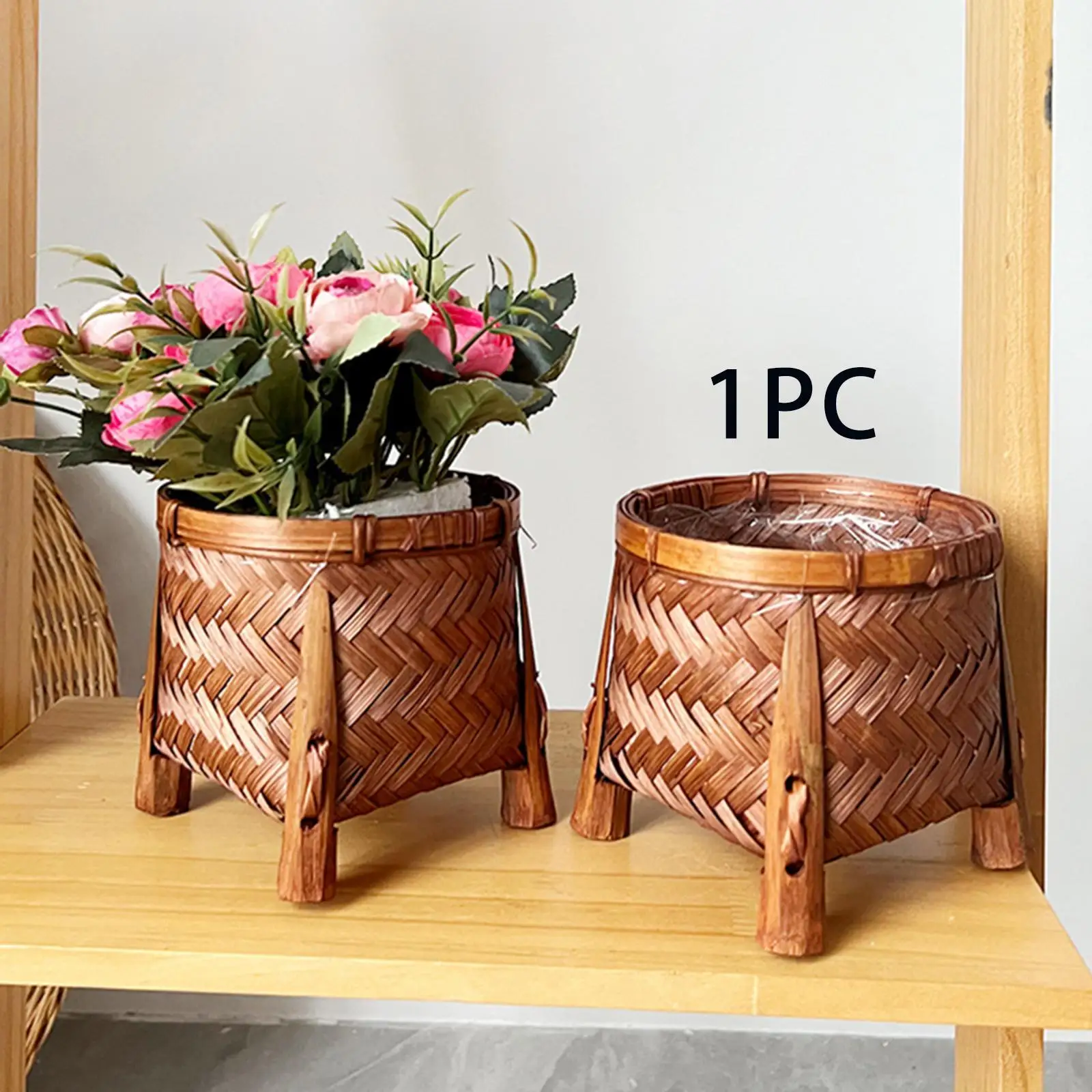 Woven Flower Pot Flower Basket Flower Pot Plant Basket Bamboo Basket for Backyard Lawn Balcony Planter Bedroom Indoor Outdoor