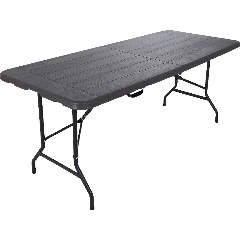 Blow molding folding table 180 * 76cm tree grain wood grain desktop 25 pipe diameter 1.8 meters plastic table, spray plastic leg