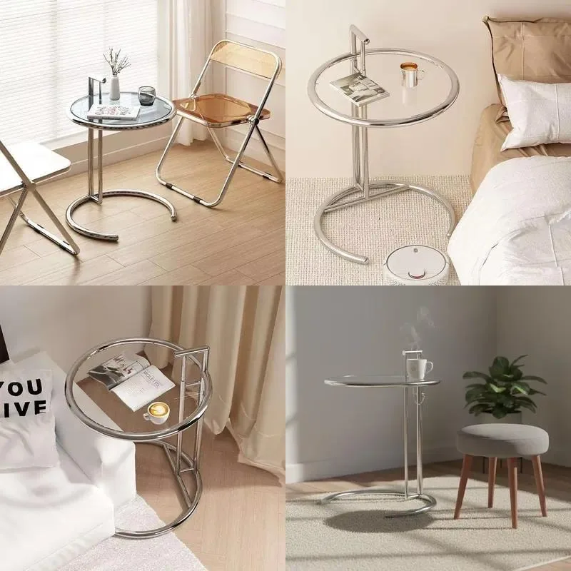 Adjustable Height Corner Table Stainless Steel Tempered Glass Modern Simple Light Luxury Furniture for Hotel Living Room