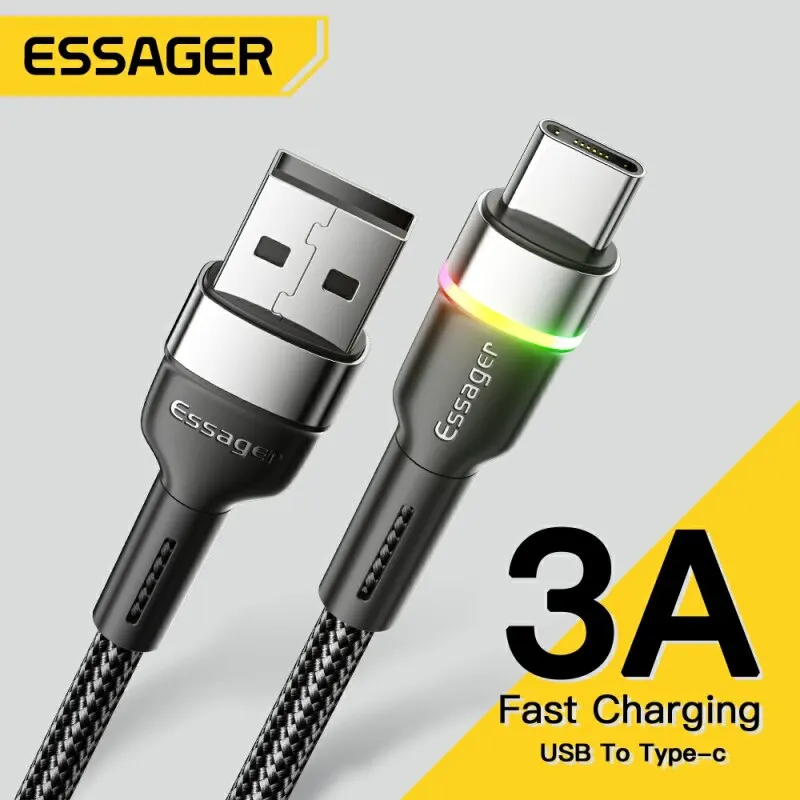 Essager 3A USB Type C Cable Mobile CellPhone Charger Fast Charging Cord For Xiaomi 11 12 Poco F3 Realme Huawei Oneplus Data Wire