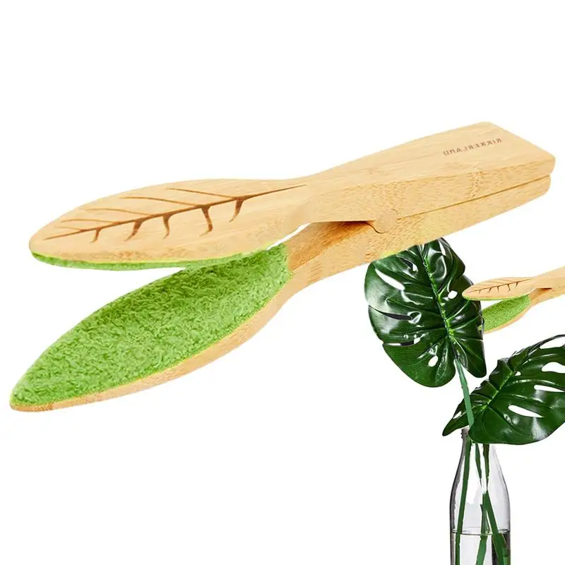 Plant Leaf Cleaning Tongs Garden Yard Wooden Leaf Cleaning Tool Portable Handheld Leaf Cleaning Brush Clip Plant Accessories