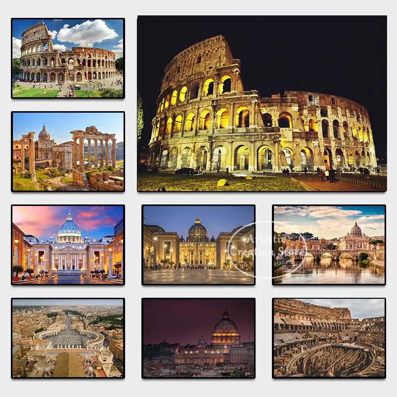 Póster de viaje de Roma, Italia, ciudad del Caribe, Coliseo, arquitectura antigua, lienzo impreso, cuadro de pared, pintura