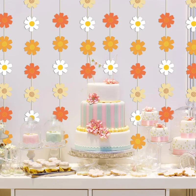 5 Stück Groovy Boho Party Hängende Banner & Retro Hippie Party Deko - Gänseblümchen Papierfiguren für Mädchen Geburtstag