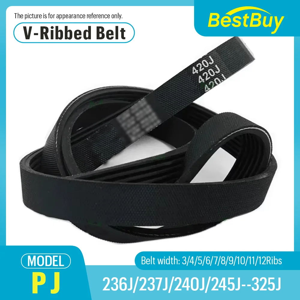 

236J/237J/240J/245J/248J-325J Rubber Ribbed Ribs Belt Machine V-Ribbed Belt Woodworking Planer Multi Wedge PJ Pulley 3-12 Slots
