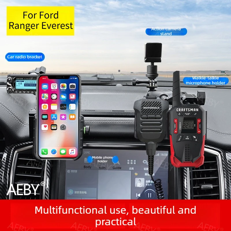 For Ford Ranger Everest 2015-2021 Radio Mount Cell Phone Bracket,Central control multifunctional radio mobile phone holder