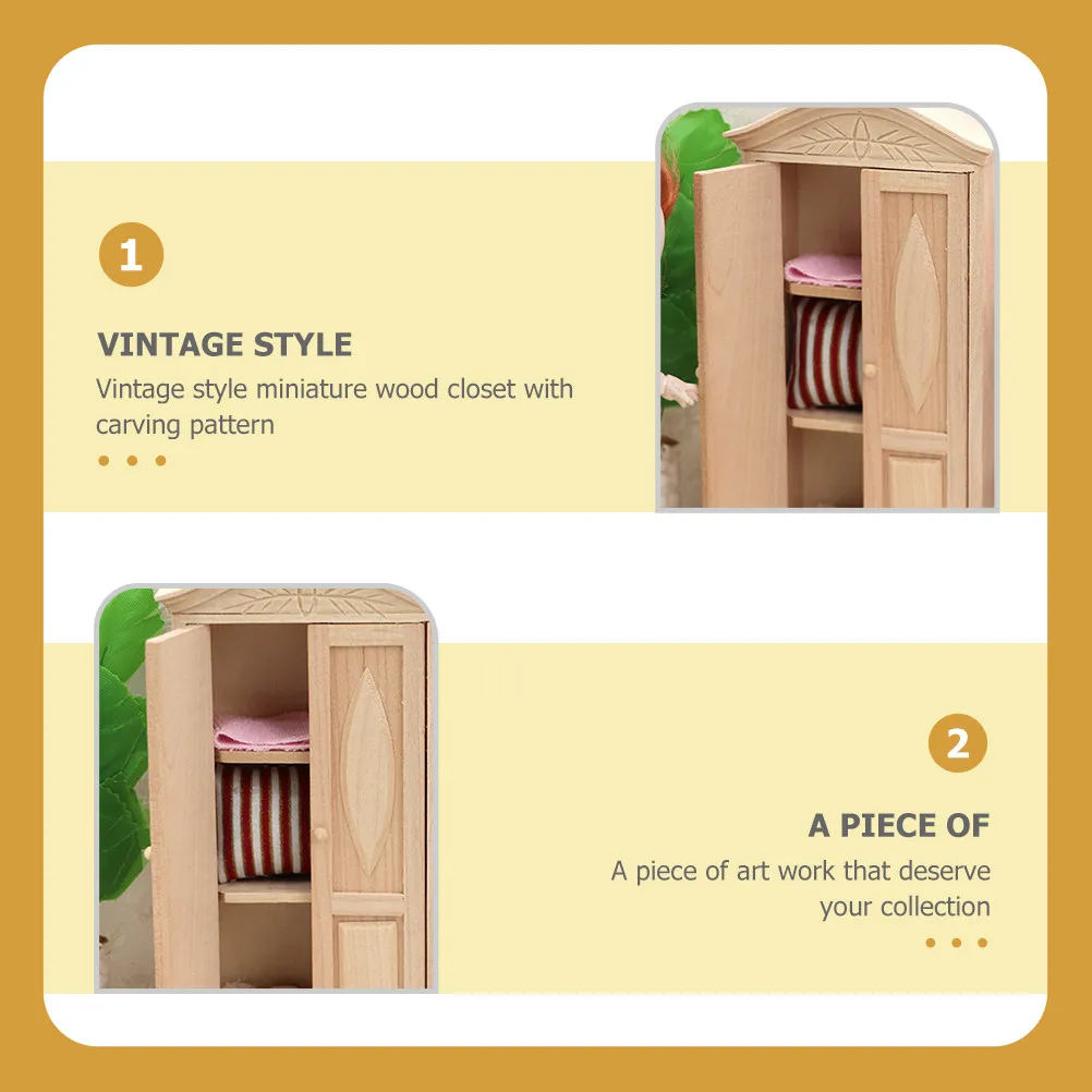 

Миниатюрный деревянный шкаф-гардероб с винтажной резьбой, украшение для детской комнаты, подарок, миниатюрный шкаф для DIY-ландшафта