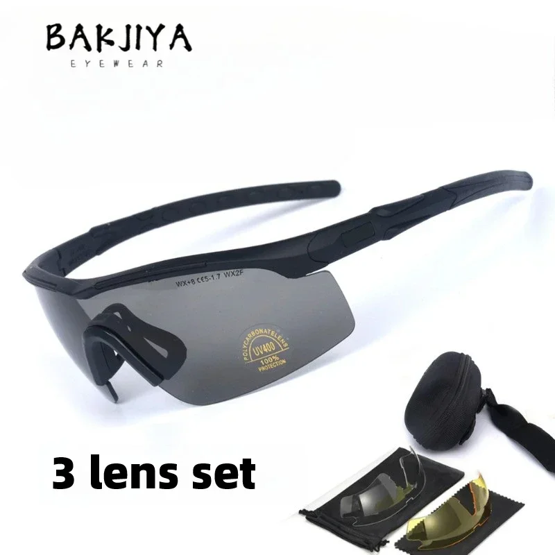 

BAKJIYA Outdoor Cycling Glasses 3 Lenses Men's CS Tactical Goggles Night Vision Polarized Protective Sport Bicycle Eyewear UV400