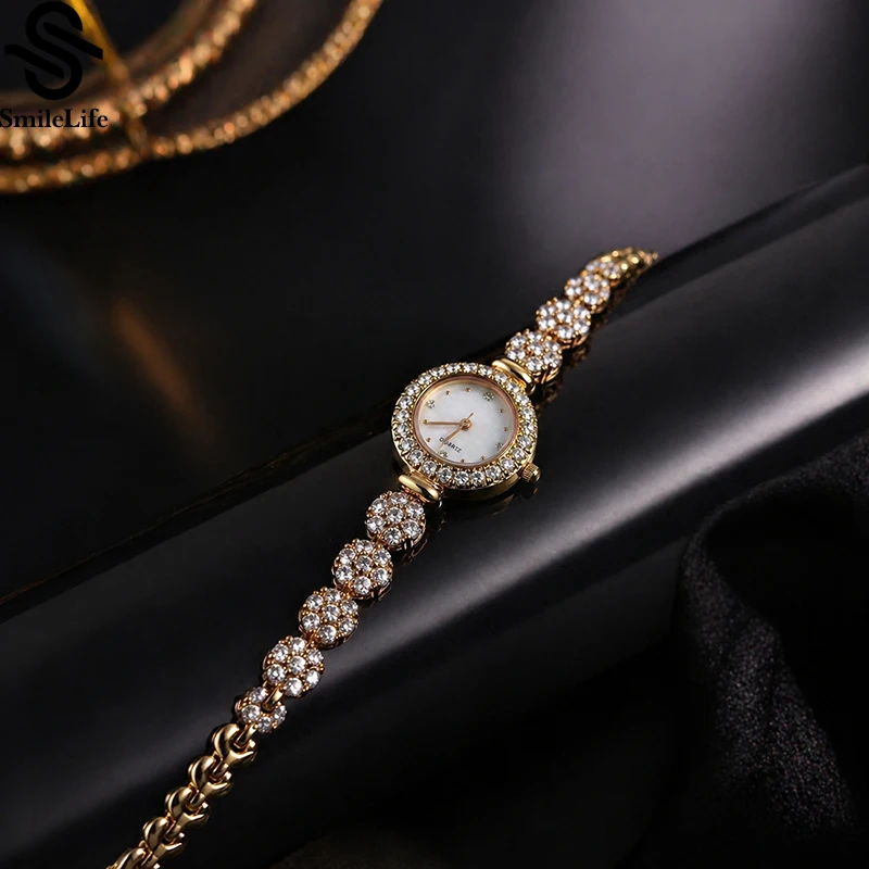 

Smilelife 22mm Ladies' Luxury Round Diamond Watch RoseGold Jewelry Crystal Japan Quartz Movement Women Watches