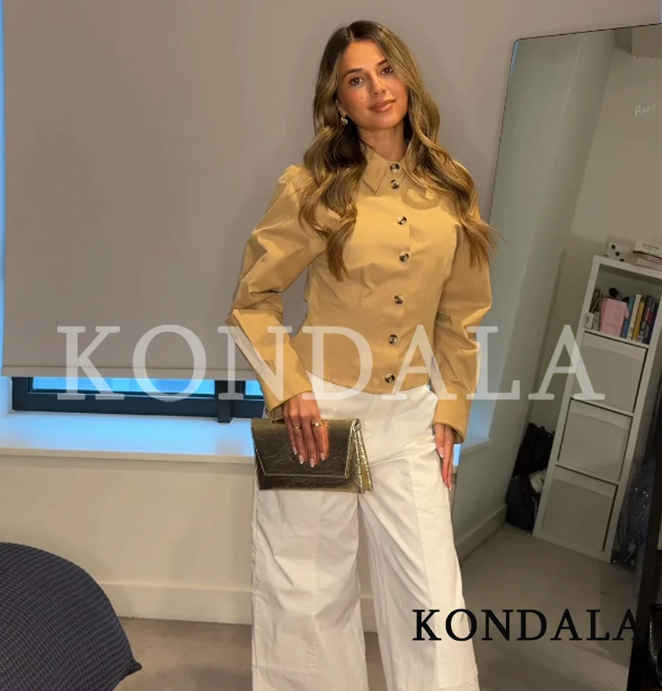 

KONDALA Elegant Buttons Slim Shirts Women's Trendy Commute Lapel Plain Weave Shirt New 2026 Spring Summer Fashion Casual Shirts